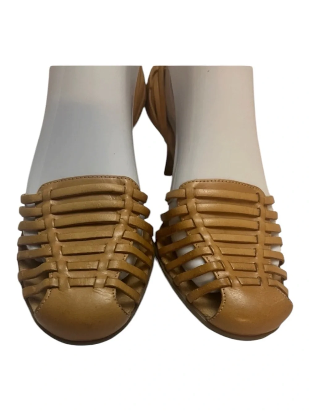 Aerosoles Tan Leather Woven Huarache Kitten Heel Sandal 8.5 Closed Back Peep Toe